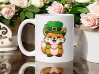 Image 1 of Kawaii Leprechaun Fox Mug, St. Patrick's Day Ceramic Coffee Cup