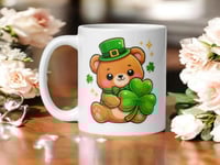 Image 1 of Kawaii Shamrock Bear Mug: St. Patrick's Day Teddy Coffee Cup