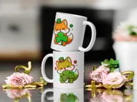 Image 2 of Kawaii Fox Four Leaf Clover Mug – St. Patrick’s Day Coffee Cup