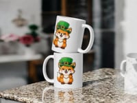 Image 2 of Kawaii Leprechaun Fox Mug, St. Patrick's Day Ceramic Coffee Cup