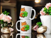 Image 2 of Kawaii Fox Shamrock Mug: St. Patrick's Day Coffee Cup, Woodland Charm