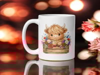 Image 1 of Farm Fresh Freedom Highland Cow Mug Patriotic Farmhouse Coffee Cup