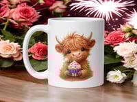 Image 1 of Highland Cow Patriotic Mug: Kawaii Americana Coffee Cup (Ceramic)