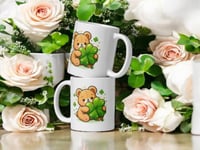 Image 2 of Kawaii Bear Four Leaf Clover Mug: St. Patrick's Day Coffee Cup