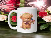 Image 1 of Kawaii Highland Cow 1776 mug patriotic farm girl coffee cup