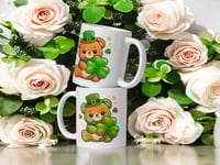 Image 2 of Kawaii Shamrock Bear Mug: St. Patrick's Day Teddy Coffee Cup