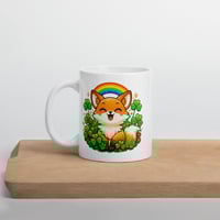 Image 3 of Kawaii Fox Rainbow Mug, St. Patrick's Day Shamrock Coffee Cup