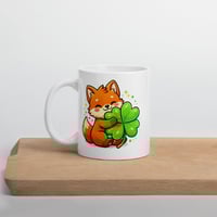 Image 3 of Kawaii Fox Shamrock Mug: St. Patrick's Day Coffee Cup, Woodland Charm