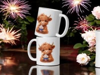 Image 2 of Highland Cow Patriotic Mug: Kawaii Americana Coffee Cup (Ceramic)