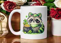 Image 1 of Kawaii Raccoon Pot of Gold Mug: St. Patrick's Day Ceramic Coffee Cup