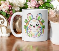Image 1 of Rainbow Lucky Bunny Mug: Kawaii St. Patrick's Day Ceramic Coffee Cup
