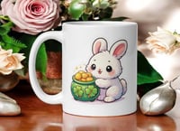 Image 1 of Kawaii Bunny Pot of Gold Mug: St. Patrick's Day Ceramic Coffee Cup