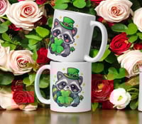 Image 2 of Kawaii Raccoon Shamrock Mug: St. Patrick's Day Coffee Cup