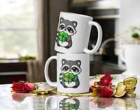Image 2 of Four Leaf Clover Raccoon Mug Lucky St Patricks Cup