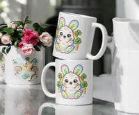 Image 2 of Rainbow Lucky Bunny Mug: Kawaii St. Patrick's Day Ceramic Coffee Cup