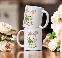 Image 2 of Four Leaf Clover Bunny Mug Lucky St Patricks Cup