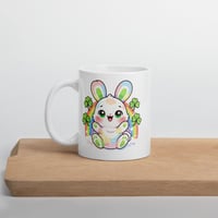 Image 3 of Rainbow Lucky Bunny Mug: Kawaii St. Patrick's Day Ceramic Coffee Cup