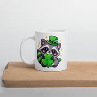 Image 3 of Kawaii Raccoon Shamrock Mug: St. Patrick's Day Coffee Cup