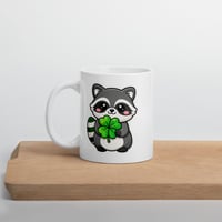 Image 3 of Four Leaf Clover Raccoon Mug Lucky St Patricks Cup