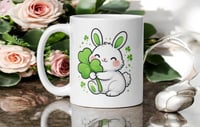 Image 1 of Kawaii Shamrock Bunny Ceramic Mug: St. Patrick's Day Coffee Cup