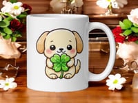 Image 1 of Four Leaf Clover Puppy Mug Lucky St Patricks Cup