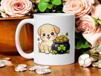 Image 1 of Kawaii Puppy Pot of Gold Mug: St. Patrick's Day Ceramic Coffee Cup