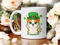 Image 1 of Kawaii Leprechaun Cat Mug, St. Patrick's Day Coffee Cup, Ceramic Drinkware