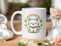 Image 1 of Rainbow Lucky Cat Ceramic Mug – St. Patrick’s Day Coffee Cup