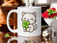 Image 1 of Four Leaf Clover Cat Mug Lucky St Patricks Cup