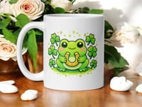 Image 1 of Kawaii Frog Lucky Horseshoe Mug – St. Patrick's Day Ceramic Coffee Cup