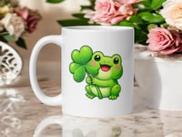 Image 1 of Kawaii Frog Shamrock Mug: St. Patrick's Day Coffee Cup