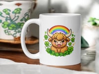 Image 1 of Kawaii Rainbow Highland Cow Mug, Lucky Clover Coffee Cup