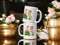 Image 2 of Kawaii Cat Pot of Gold Mug, St. Patrick's Day Ceramic Coffee Cup