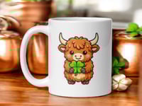 Image 1 of Four Leaf Clover Cow Mug Lucky Highland Coffee Cup