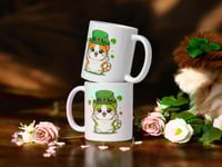 Image 2 of Kawaii Leprechaun Cat Mug, St. Patrick's Day Coffee Cup, Ceramic Drinkware
