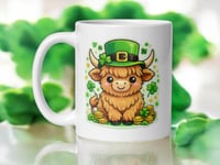 Image 1 of St Patricks Highland Cow Mug Leprechaun Hat Coffee Cup