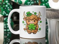 Image 1 of Kawaii Highland Cow Shamrock Mug: St. Patrick's Day Coffee Cup