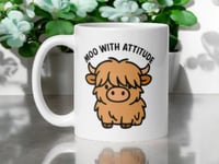 Image 1 of Highland Cow Coffee Mug - "Moo With Attitude" Farmhouse Gift