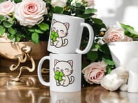 Image 2 of Four Leaf Clover Cat Mug Lucky St Patricks Cup