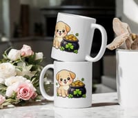 Image 2 of Kawaii Puppy Pot of Gold Mug: St. Patrick's Day Ceramic Coffee Cup