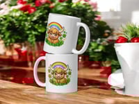 Image 2 of Kawaii Rainbow Highland Cow Mug, Lucky Clover Coffee Cup