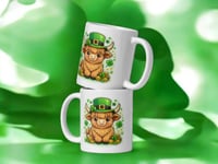 Image 2 of St Patricks Highland Cow Mug Leprechaun Hat Coffee Cup