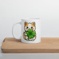 Image 3 of Kawaii Shamrock Cat Mug: St. Patrick's Day Coffee Cup for Cat Lovers