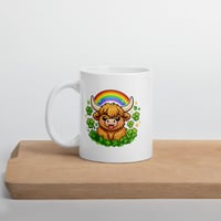 Image 3 of Kawaii Rainbow Highland Cow Mug, Lucky Clover Coffee Cup