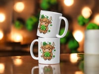 Image 2 of Kawaii Highland Cow Shamrock Mug: St. Patrick's Day Coffee Cup