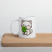 Image 3 of Four Leaf Clover Cat Mug Lucky St Patricks Cup
