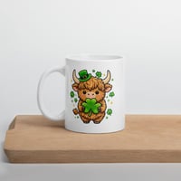 Image 3 of Kawaii Highland Cow Shamrock Mug: St. Patrick's Day Coffee Cup
