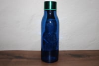 Image 1 of Starbucks Cobalt Blue Siren Recycled Glass Water Bottle 20oz w Cap EUC Scratches