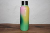 Image 1 of Starbucks Green Pink Yellow Ombre Glass Tumbler w Lid 20oz