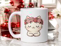 Image 1 of Kawaii Cat Mug: Valentine Flower Crown Coffee Cup